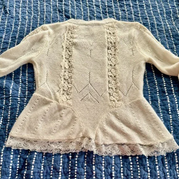 Zara Ivory Lace NWOT Knitted Sweater  Long Sleeve Bohemian Size M - Picture 7 of 9